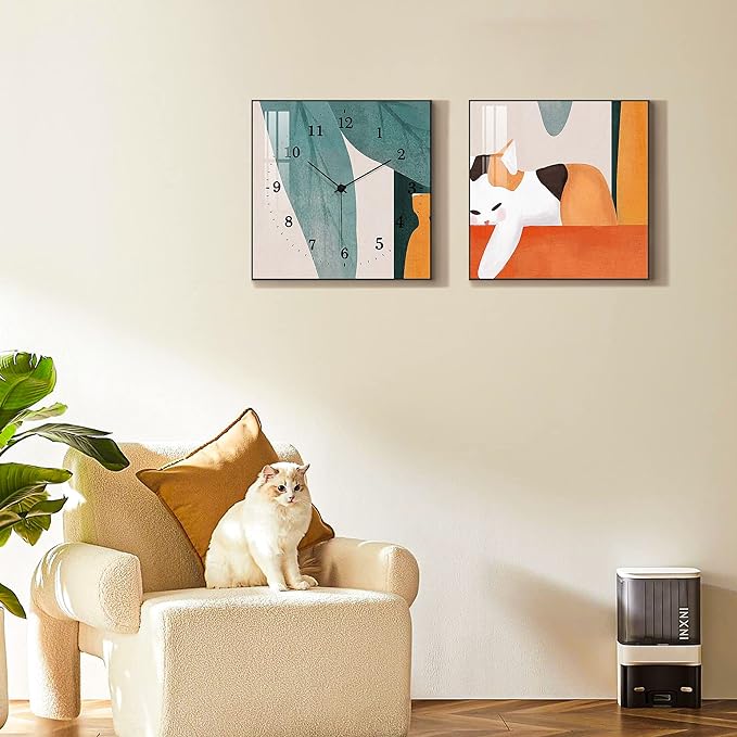 cat wall art and clock